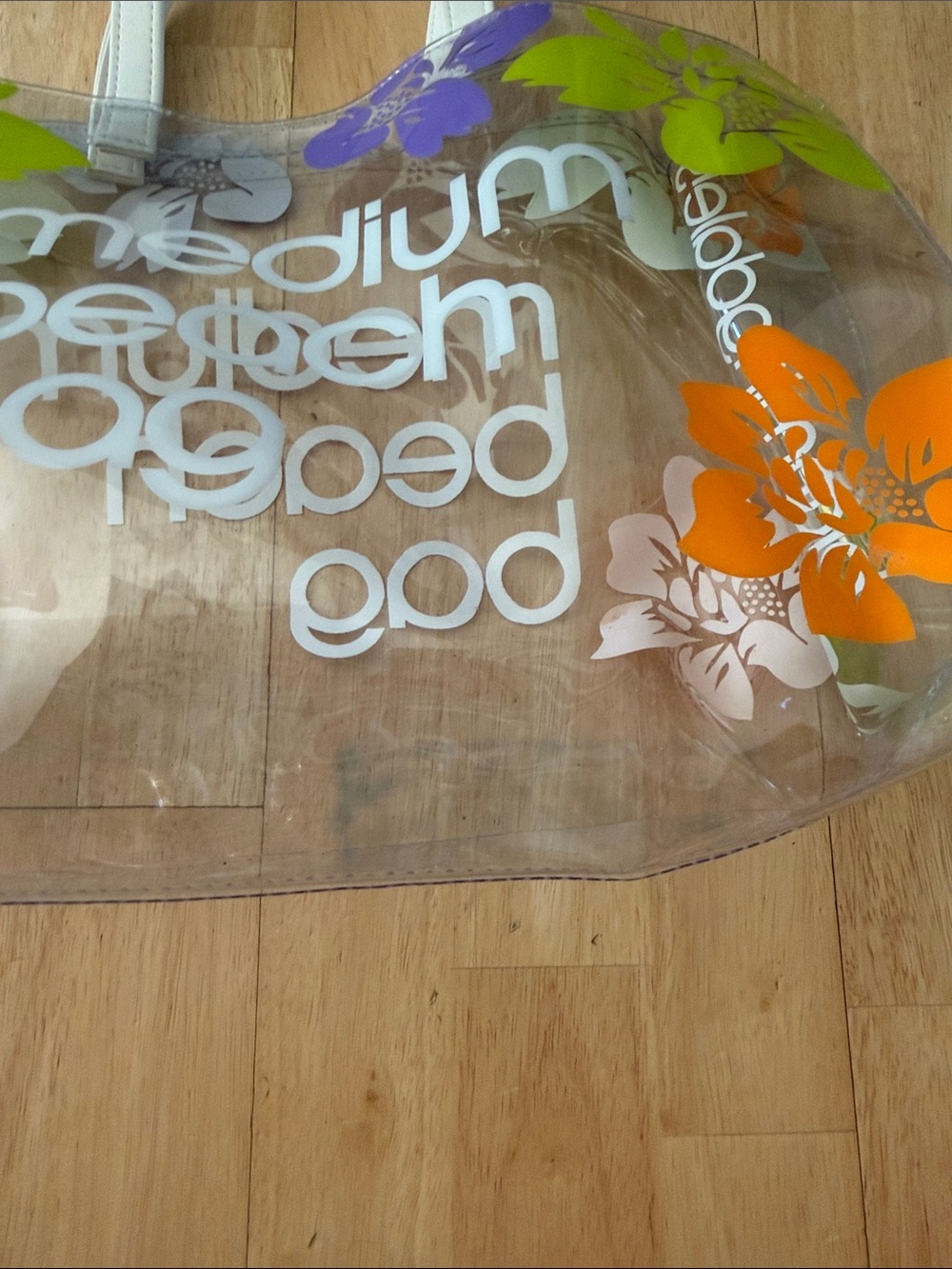 Clear Floral Medium Tote with White Straps - Picture 2 of 3